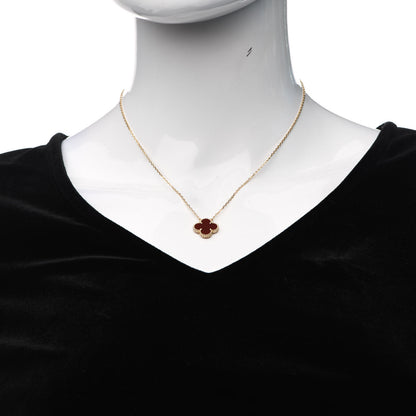 Van Cleef & Arpels 18K Yellow Gold Carnelian Vintage Alhambra Pendant Necklace 2 of 6