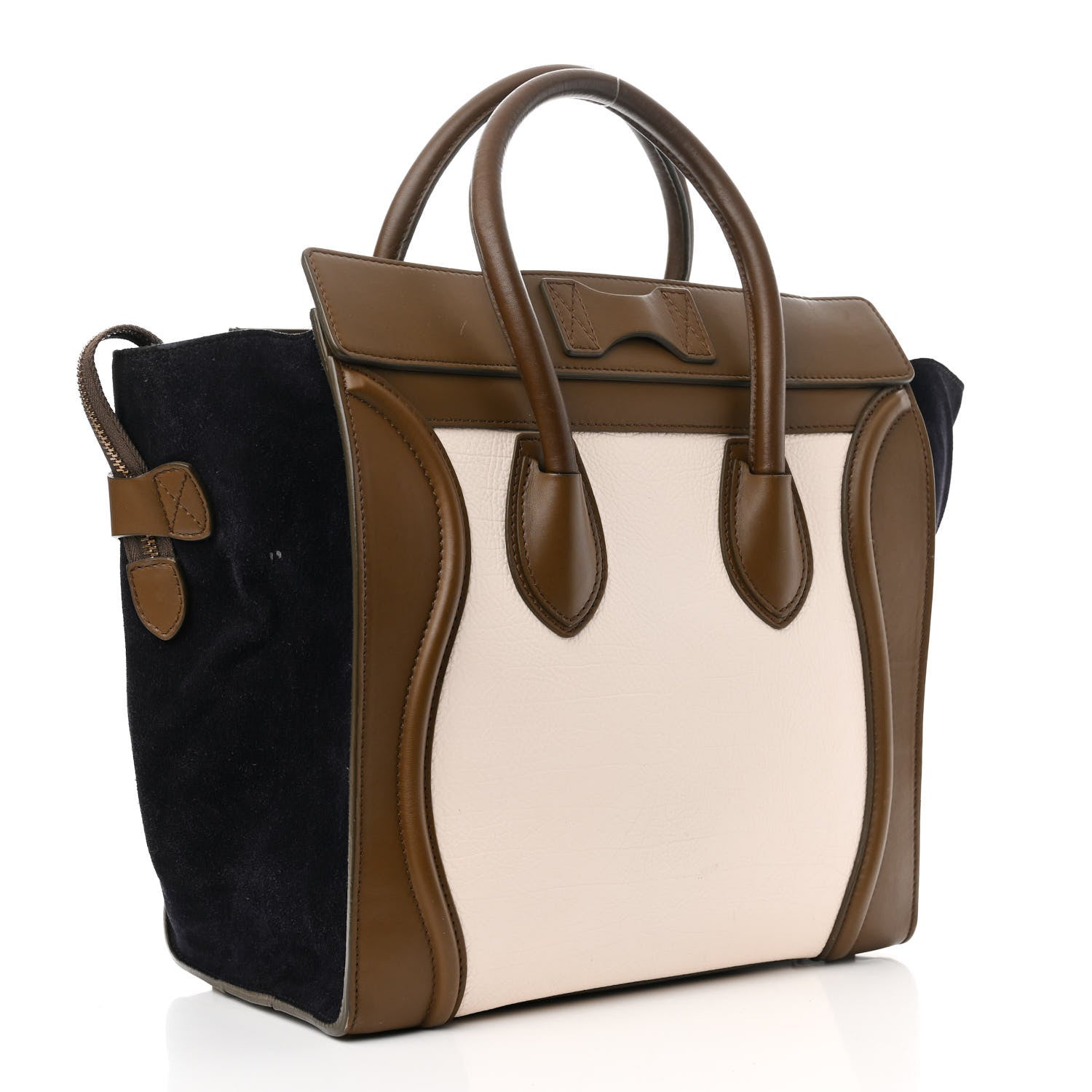 Celine Textured Calfskin Suede Tri-color Mini Luggage Cream 3 of 17