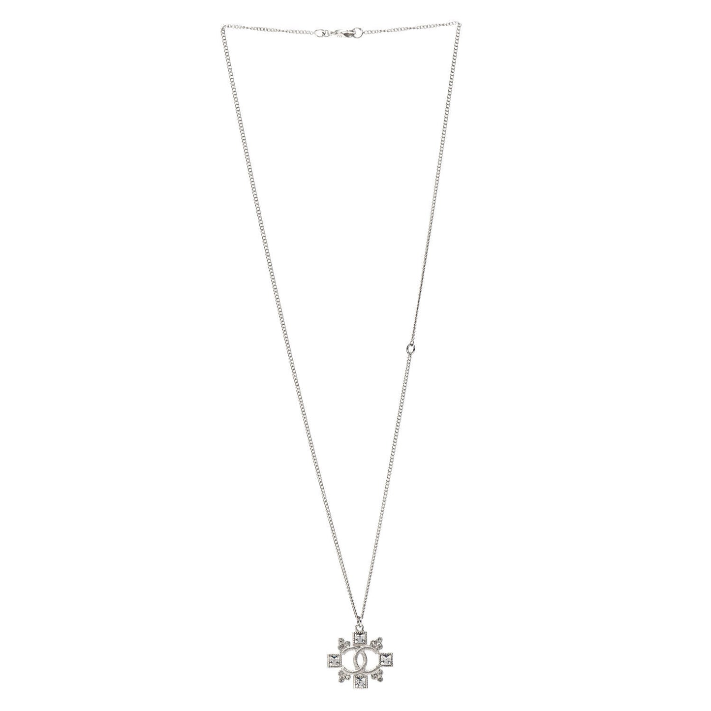 Baguette Crystal CC Pendant Necklace Silver