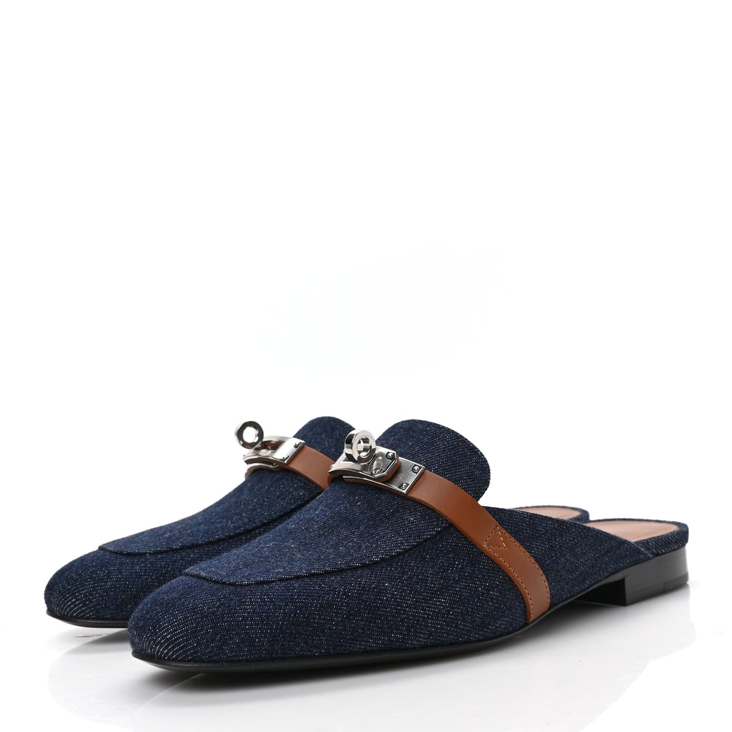 Calfskin Denim Oz Mules 36 Bleu Brut Gold