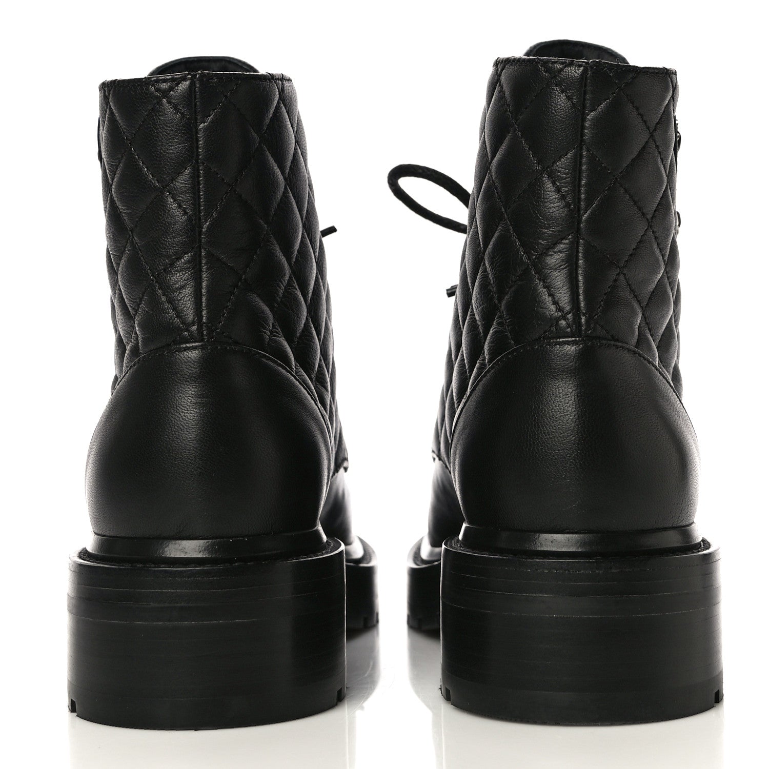 Chanel Shiny Lambskin Quilted Lace Up Combat Boots 36 Black 6 of 14