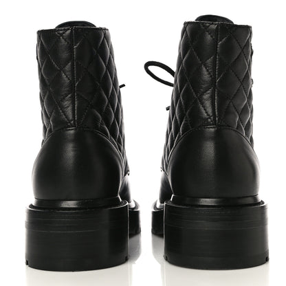 Chanel Shiny Lambskin Quilted Lace Up Combat Boots 36 Black 6 of 14