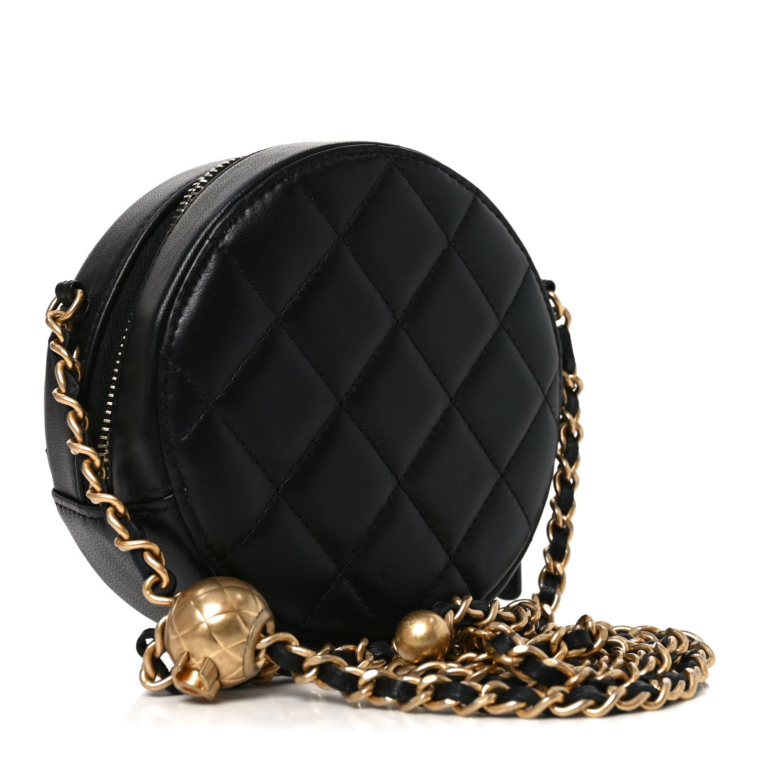 Chanel Lambskin Quilted Round Pearl Crush Clutch With Chain Black 3 of 10