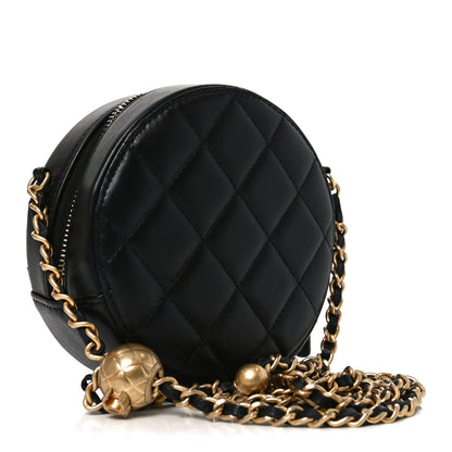 Chanel Lambskin Quilted Round Pearl Crush Clutch With Chain Black 3 of 10