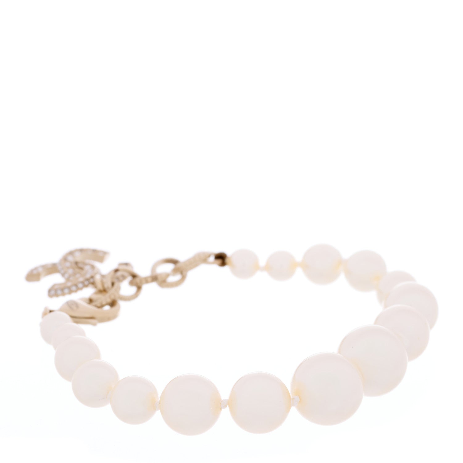 Chanel Graduated Pearl Crystal CC Bracelet Gold 2 of 3