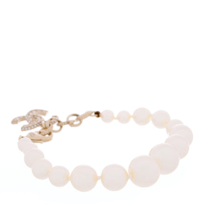 Chanel Graduated Pearl Crystal CC Bracelet Gold 2 of 3
