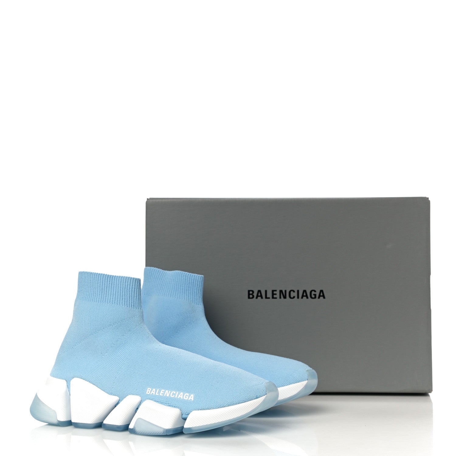 Balenciaga Technical 3D Recycled Knit Bi-Color Womens Speed 2.0 Transparent Sole Sneakers 36 Blue White Transparent Blue 10 of 10