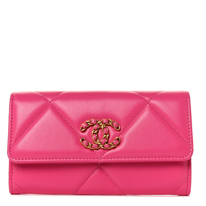 Chanel Lambskin Quilted Chanel 19 Flap Wallet Dark Pink 1 of 10