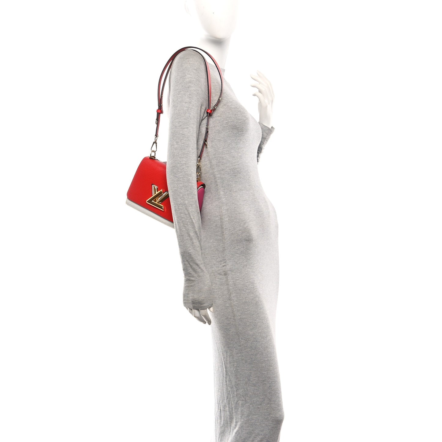 Epi Twist Shoulder Bag MM Coquelicot Hot Pink White