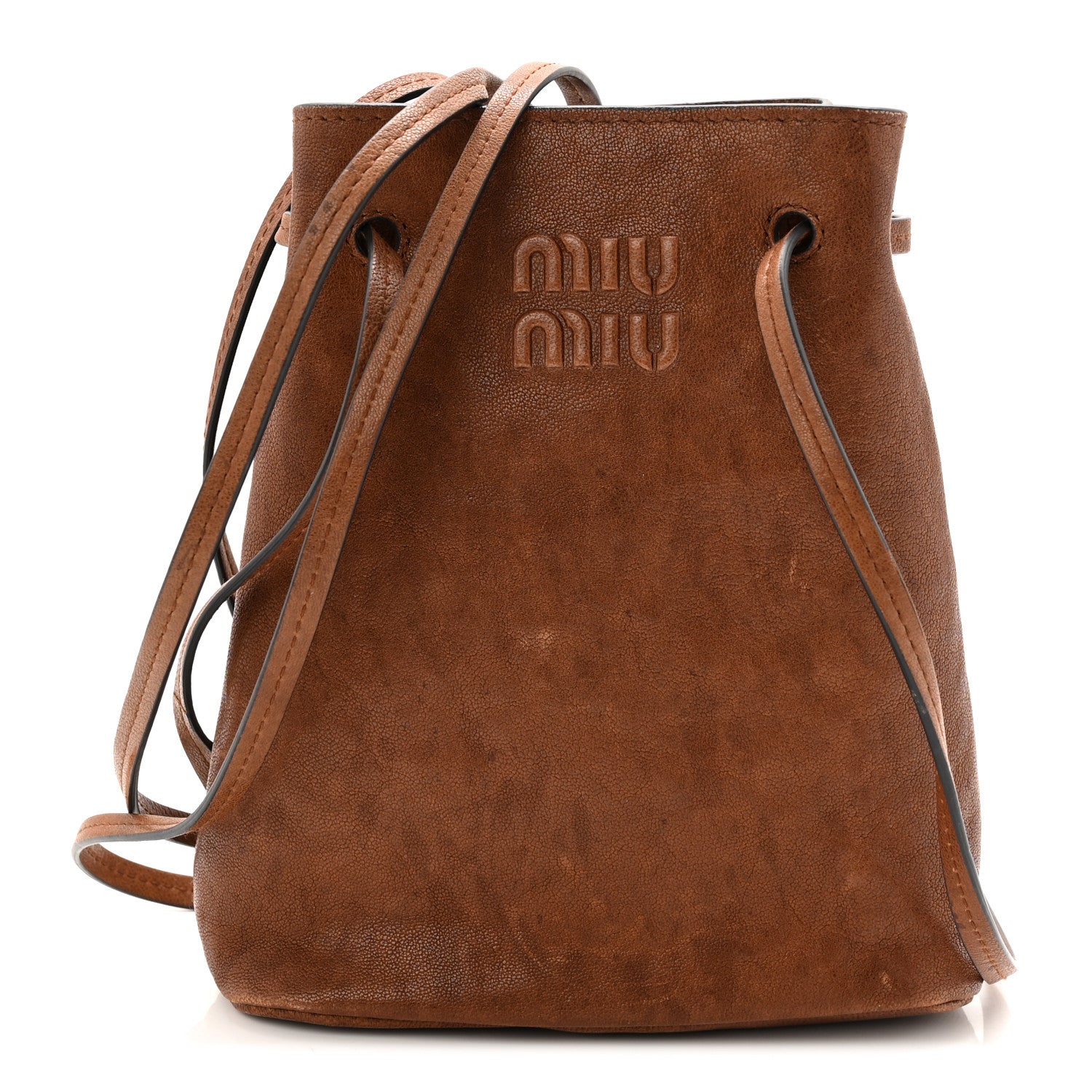 Miu Miu Distressed Nappa Pouch Oak 1 of 10