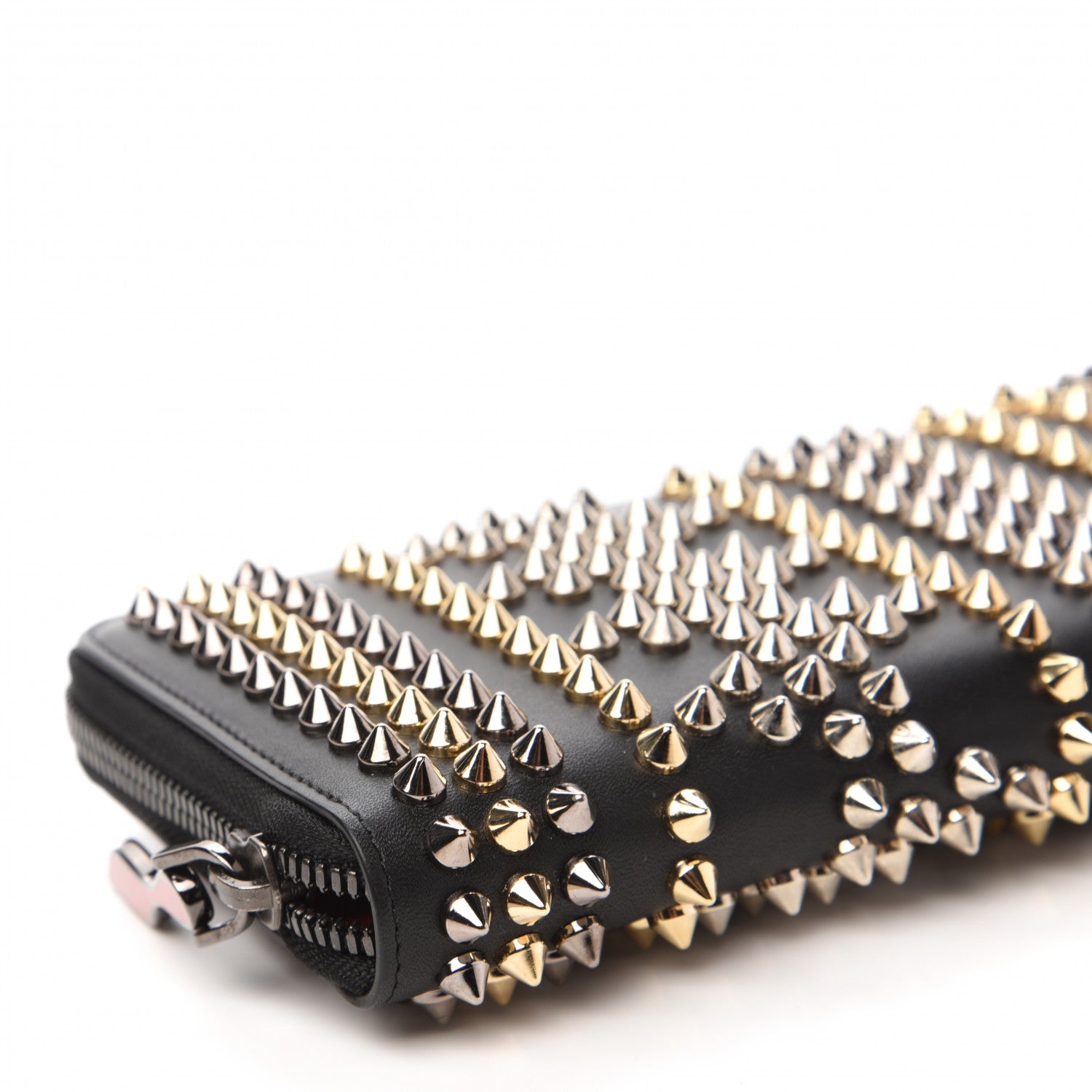 Christian Louboutin Calfskin Mix Chevron Spikes Panettone Zip Around Wallet Black 6 of 9