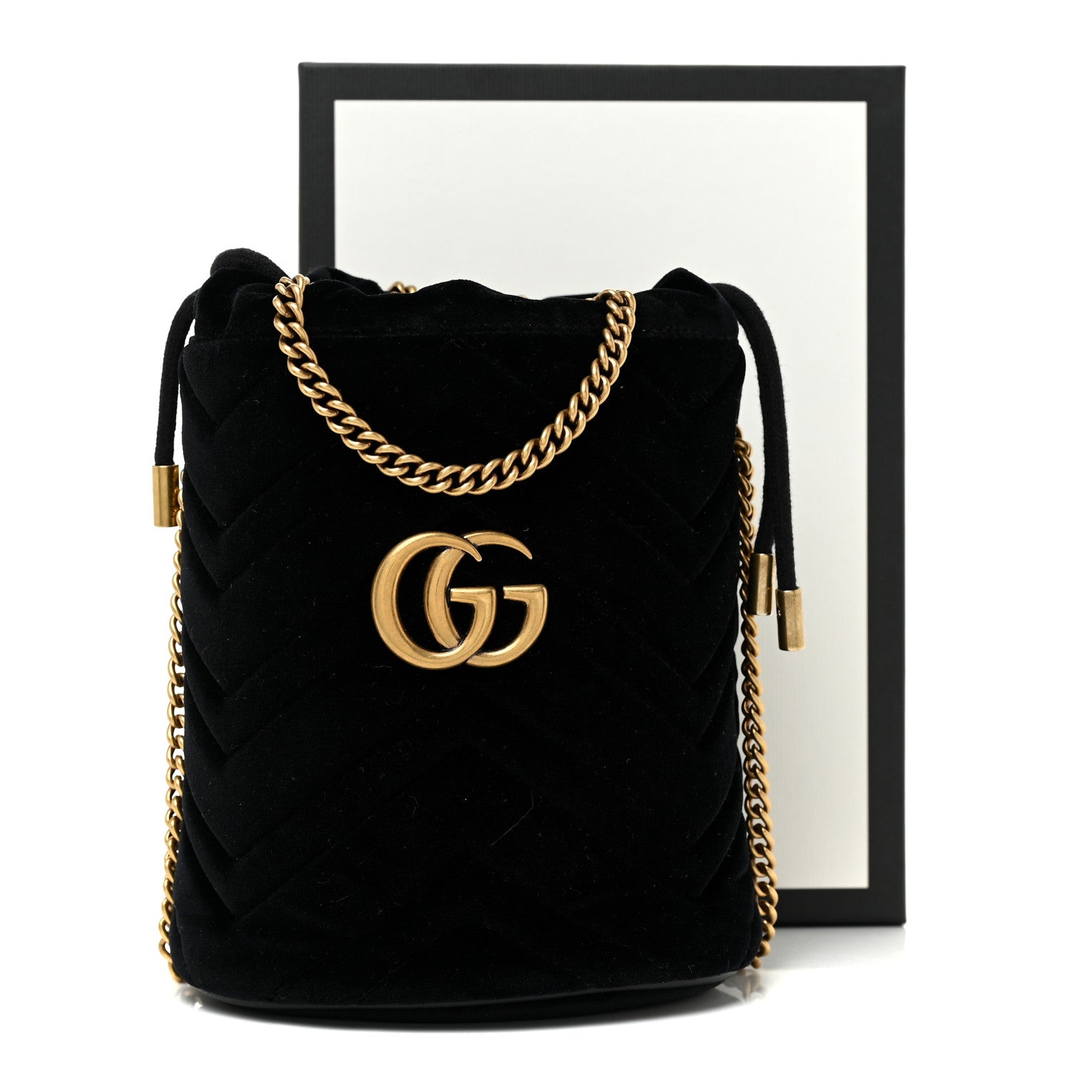 Gucci Velvet Matelasse Mini GG Marmont 2.0 Bucket Bag Black 10 of 10
