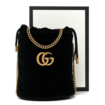 Gucci Velvet Matelasse Mini GG Marmont 2.0 Bucket Bag Black 10 of 10