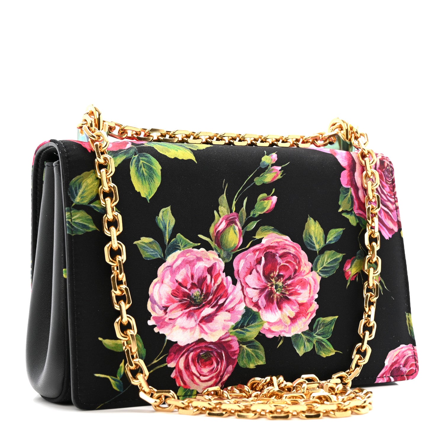 Dolce & Gabbana Calfskin Satin Floral Print DG Girls Bag Black Multicolor 3 of 10