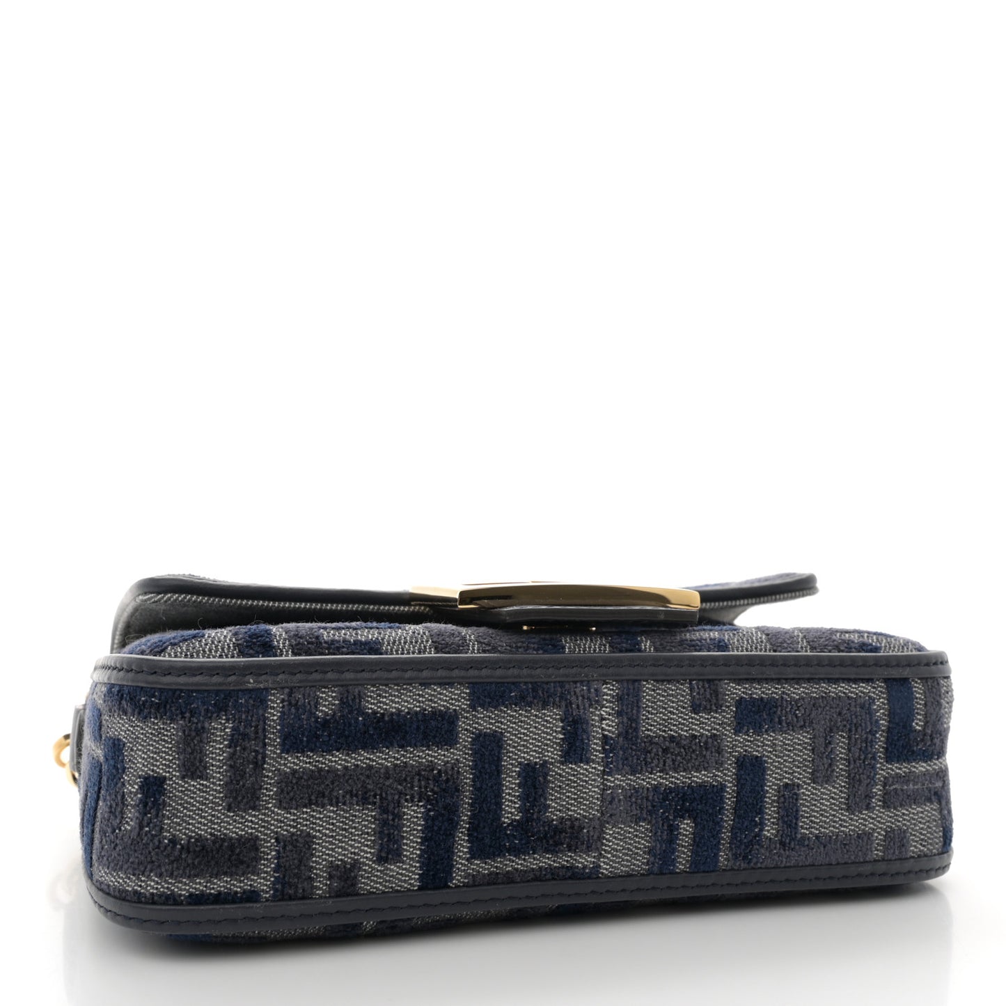 Chenille Vitello Grace FF Embroidered Mini Baguette Dark Blue Grey
