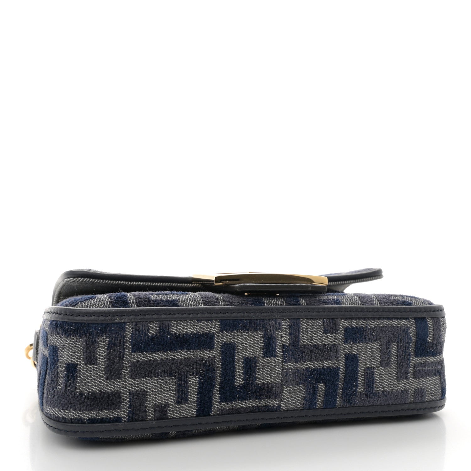 Fendi Chenille Vitello Grace FF Embroidered Mini Baguette Dark Blue Grey 4 of 10