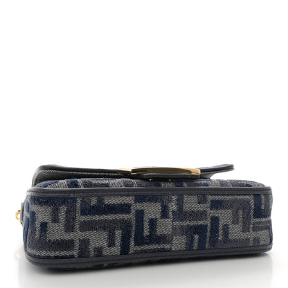 Fendi Chenille Vitello Grace FF Embroidered Mini Baguette Dark Blue Grey 4 of 10