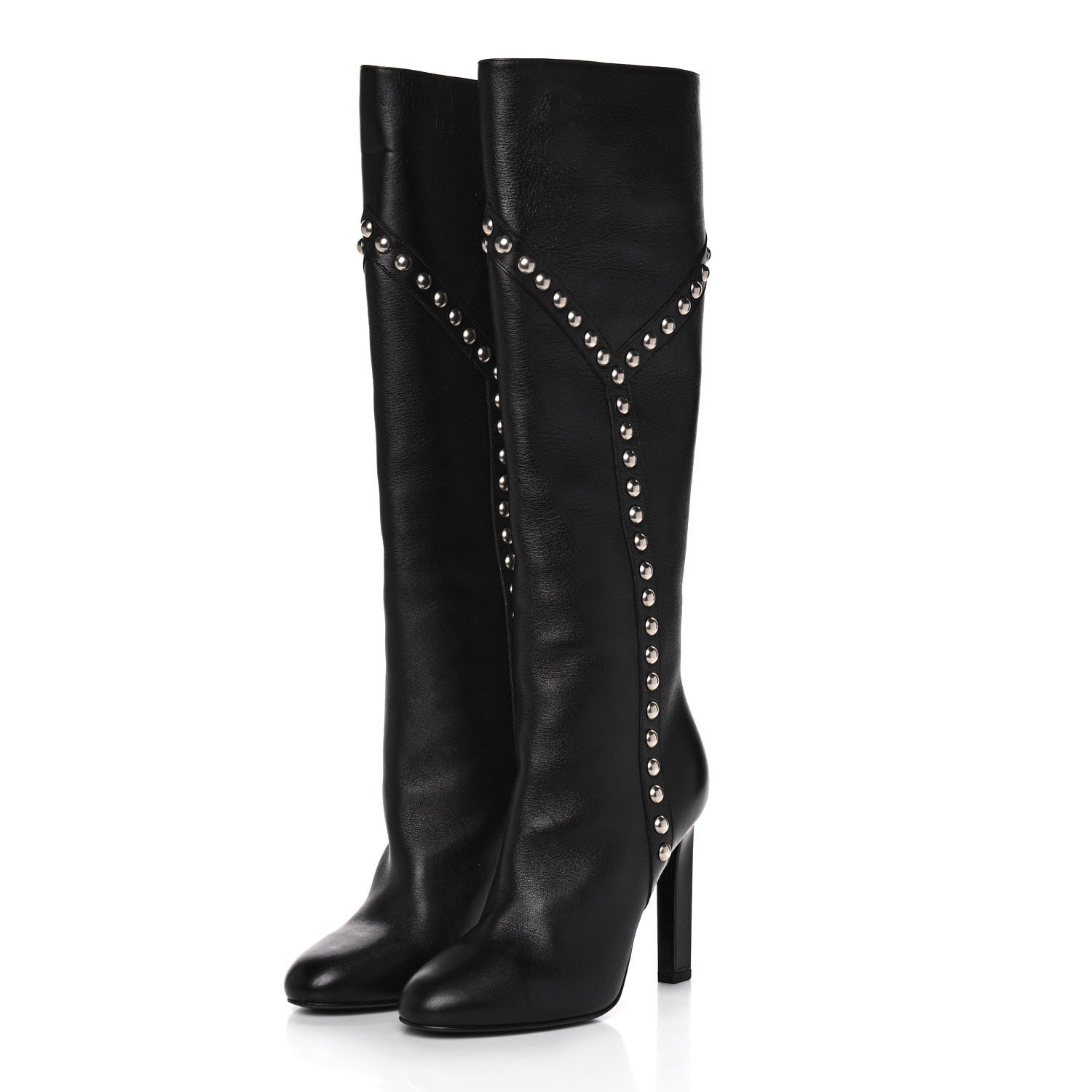 Saint Laurent Calfskin Light Studded Grace 105 Boots 36 Black 3 of 9