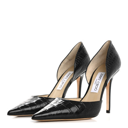 Jimmy Choo Calfskin Crocodile Embossed Addison d'Orsay Pump 38 Black 4 of 8