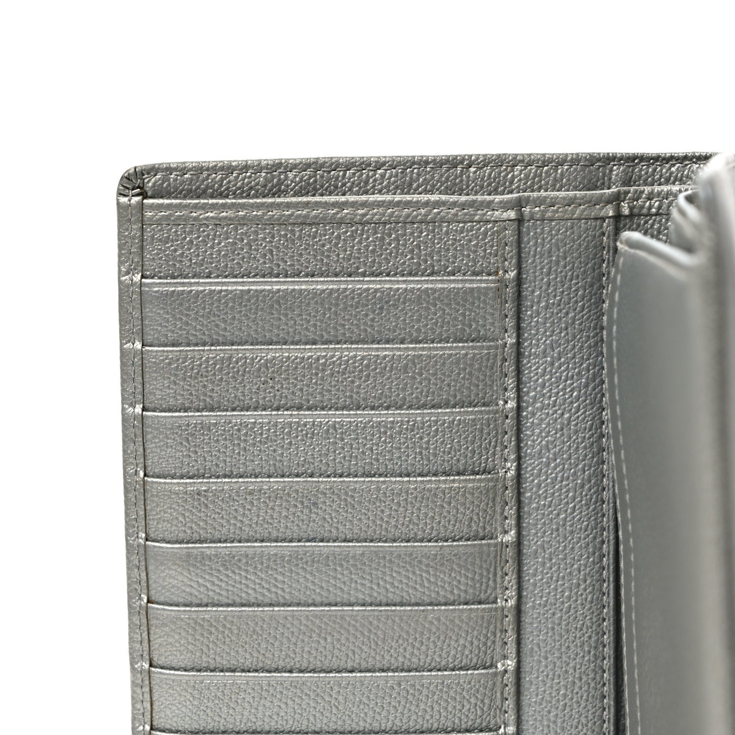 Grained Calfskin CC Button Yen Wallet Silver