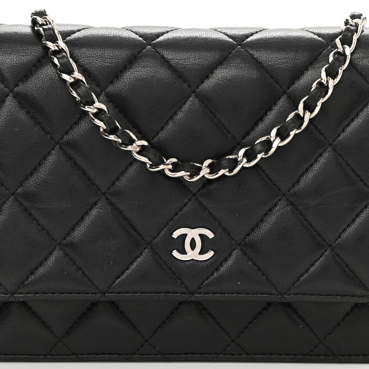 Lambskin Quilted Wallet On Chain WOC Black