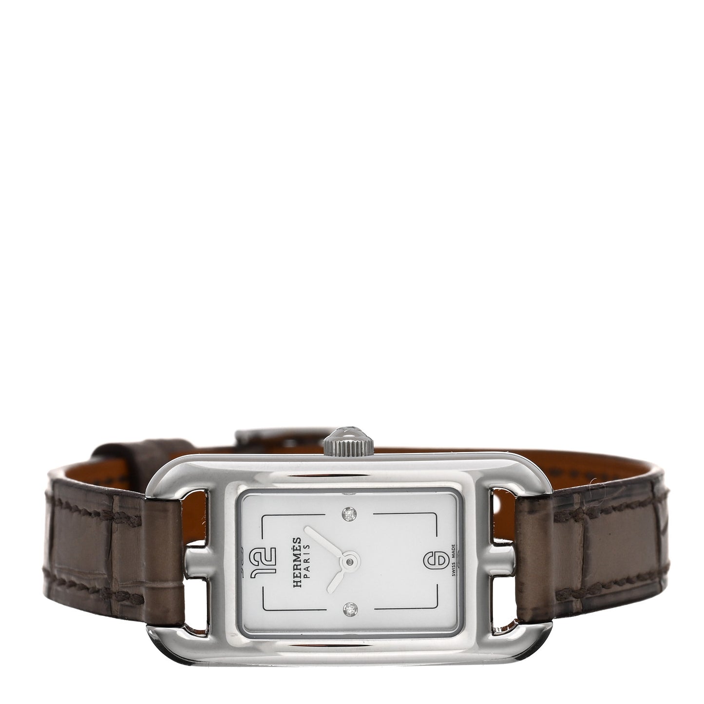 Stainless Steel Alligator Diamond Mother of Pearl 17mm Nantucket Quartz Watch Gris Elephant