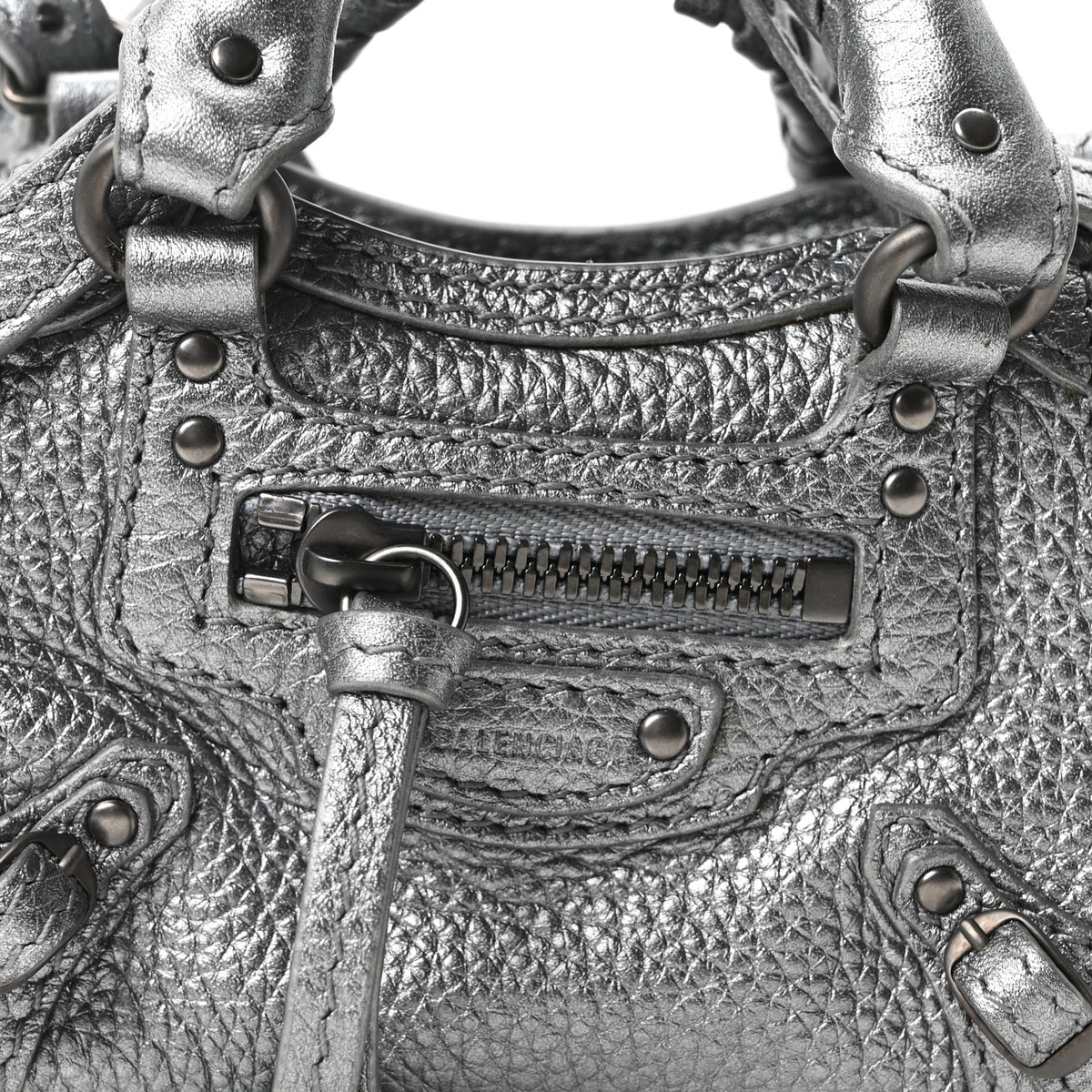 Metallic Grained Calfskin Neo Classic Hardware Super Nano City Crossbody Silver