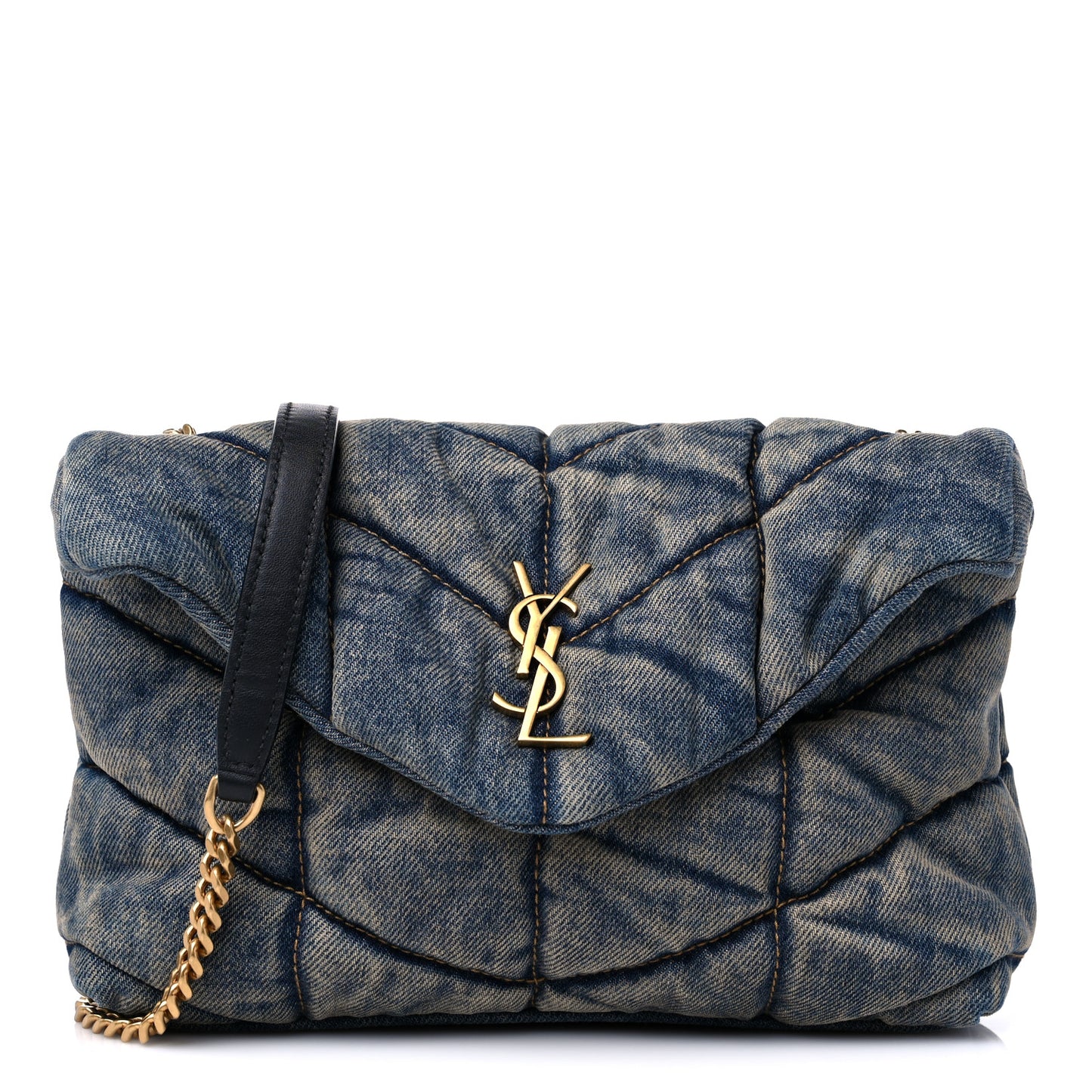 Denim Quilted Toy Loulou Puffer Monogram Chain Satchel Rodeo Blue