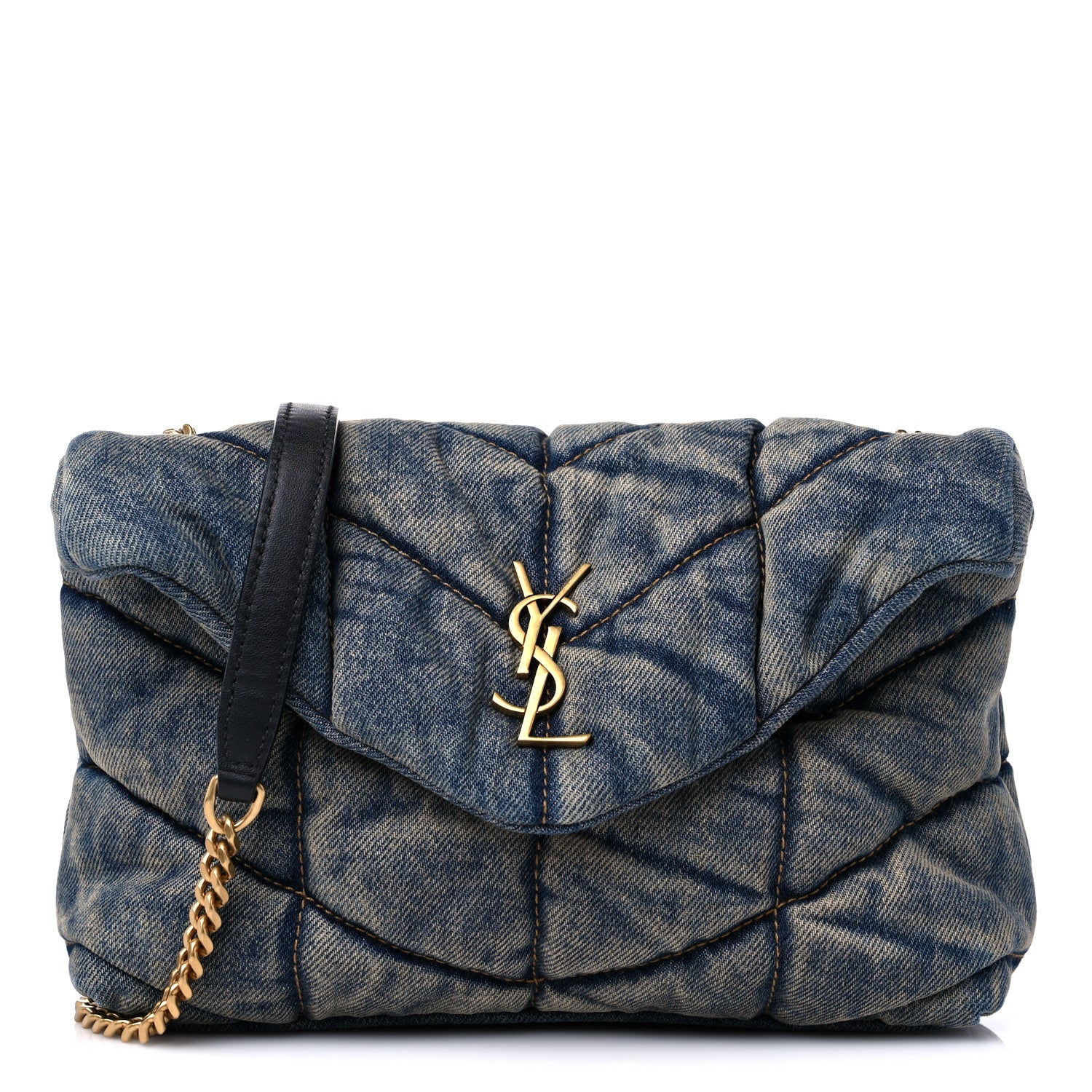 Saint Laurent Denim Quilted Toy Loulou Puffer Monogram Chain Satchel Rodeo Blue 1 of 10