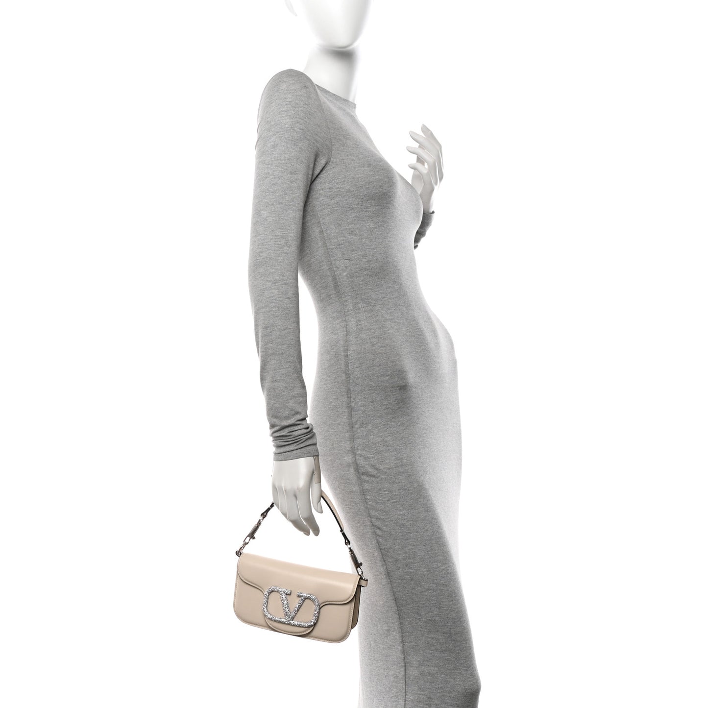 Calfskin Crystal Vlogo Small Loco Shoulder Bag Light Ivory