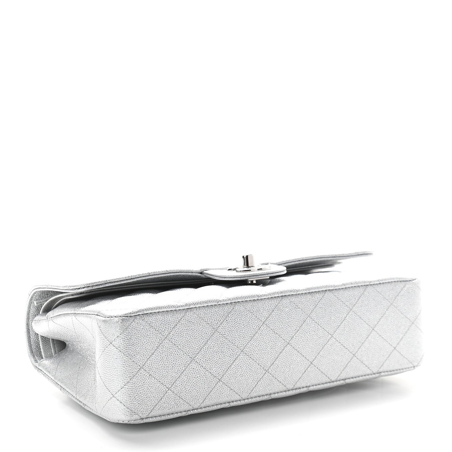 Glittered Metallic Caviar Quilted Medium Double Flap Silver