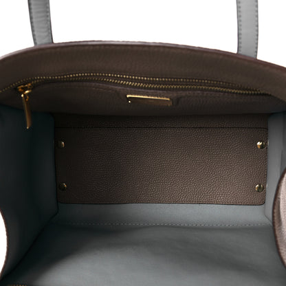 Salvatore Ferragamo Hammered Calfskin Double Handle Medium Amy Tote Fango Blue Haze 5 of 8