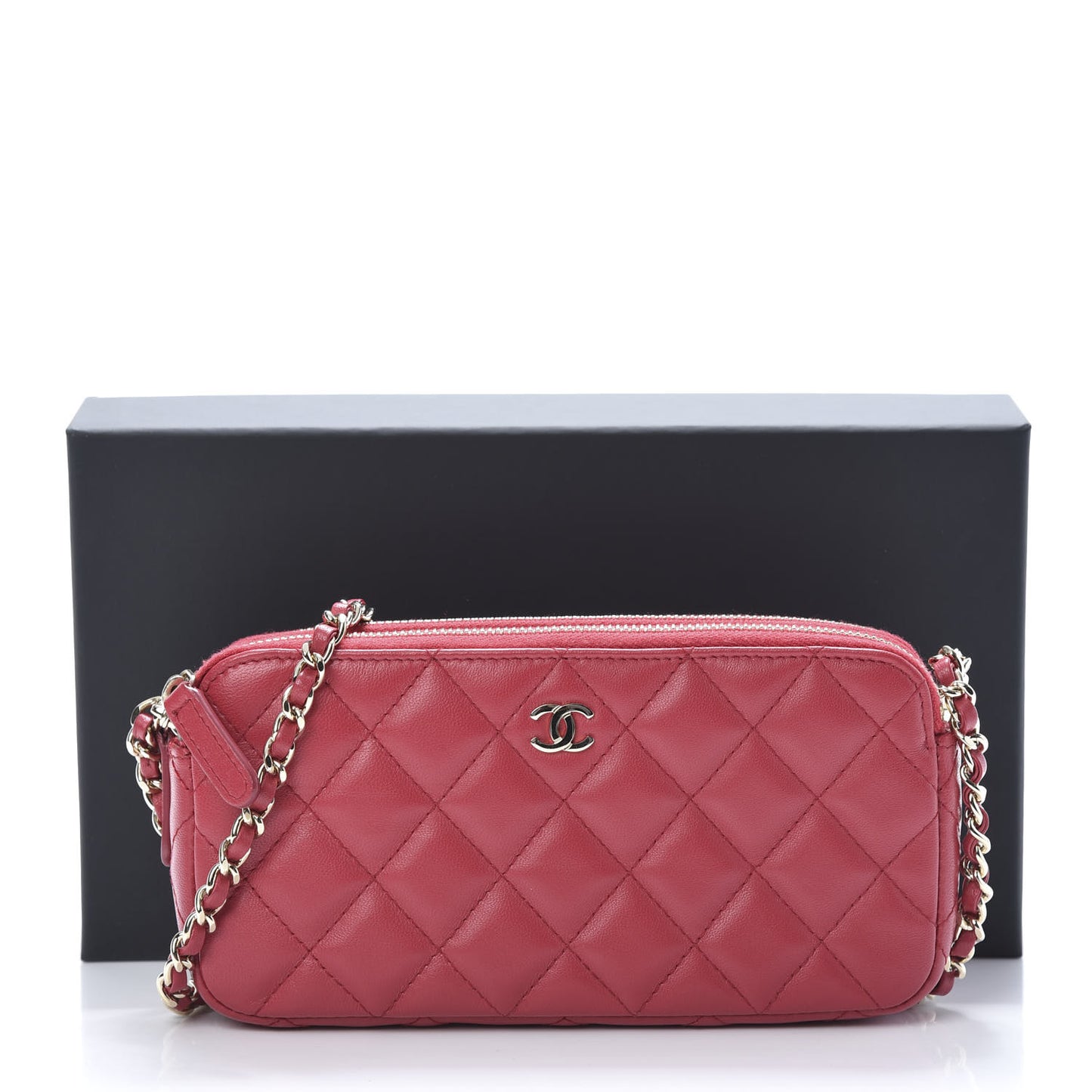 Lambskin Quilted Small Clutch With Chain Red