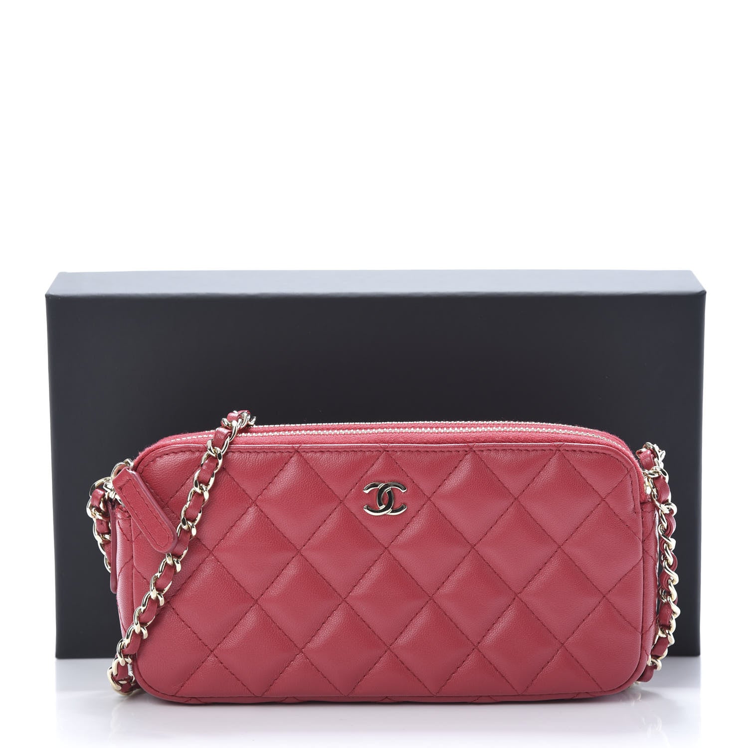 Chanel Lambskin Quilted Small Clutch With Chain Red 13 of 13