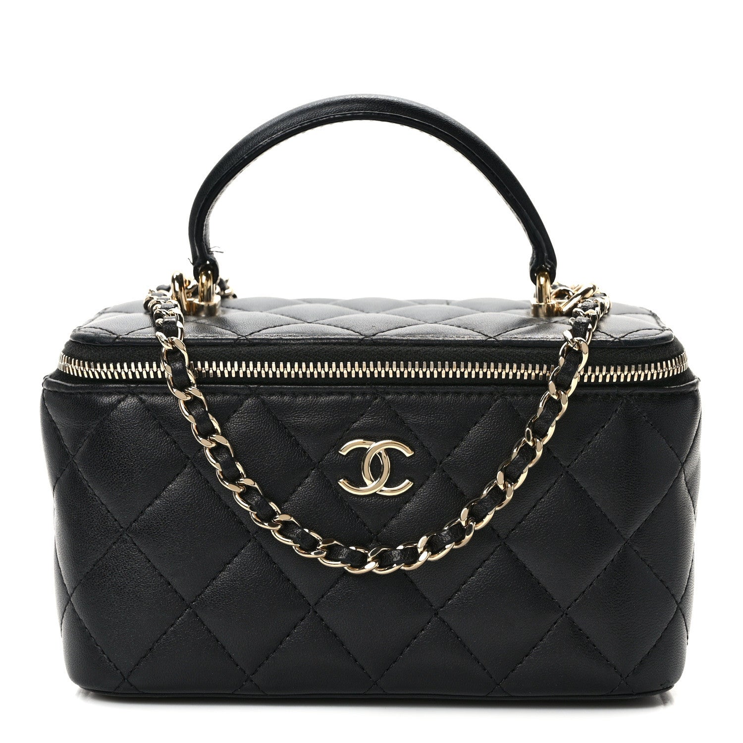 Chanel Lambskin Quilted Small Top Handle Vanity Case With Chain Black 1 of 12