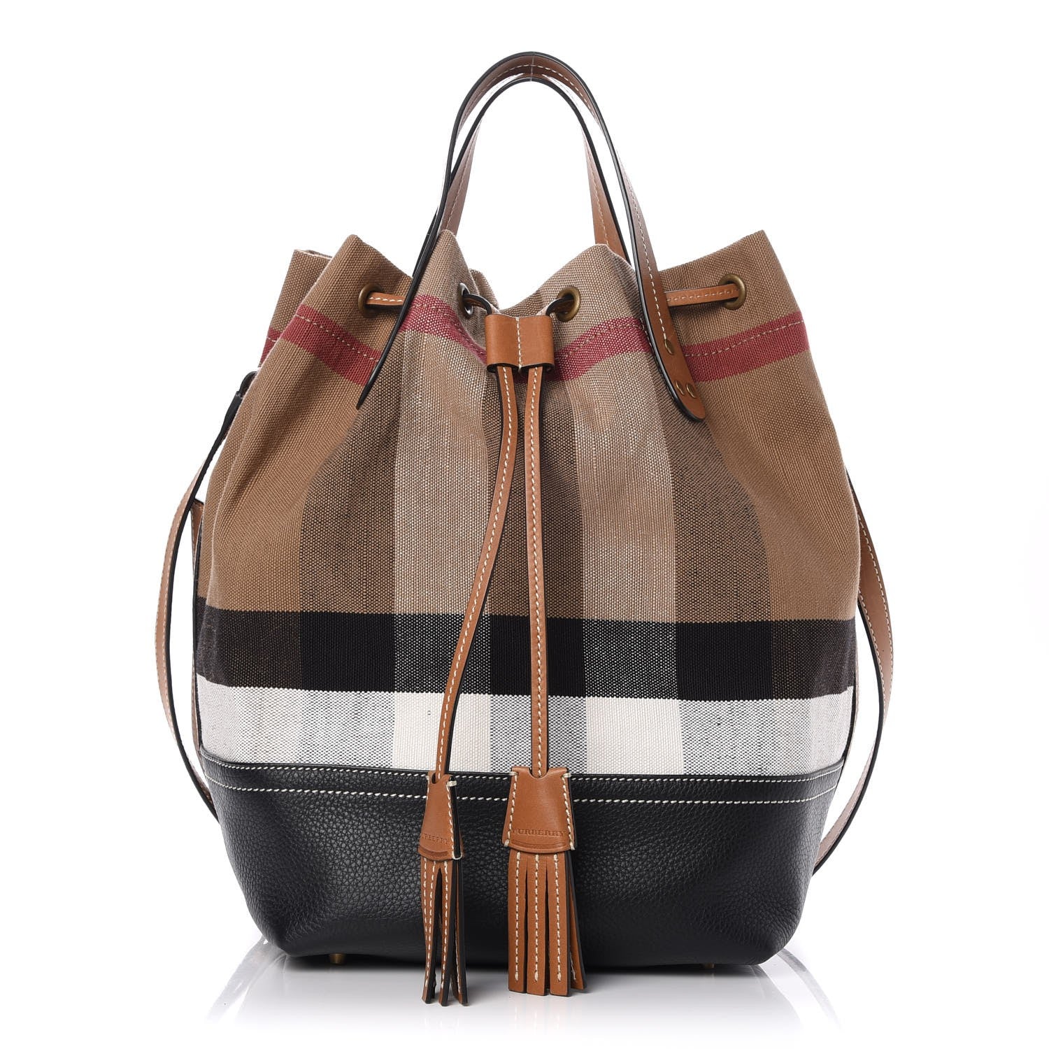 Burberry Canvas House Check Medium Bucket Tan 1 of 9