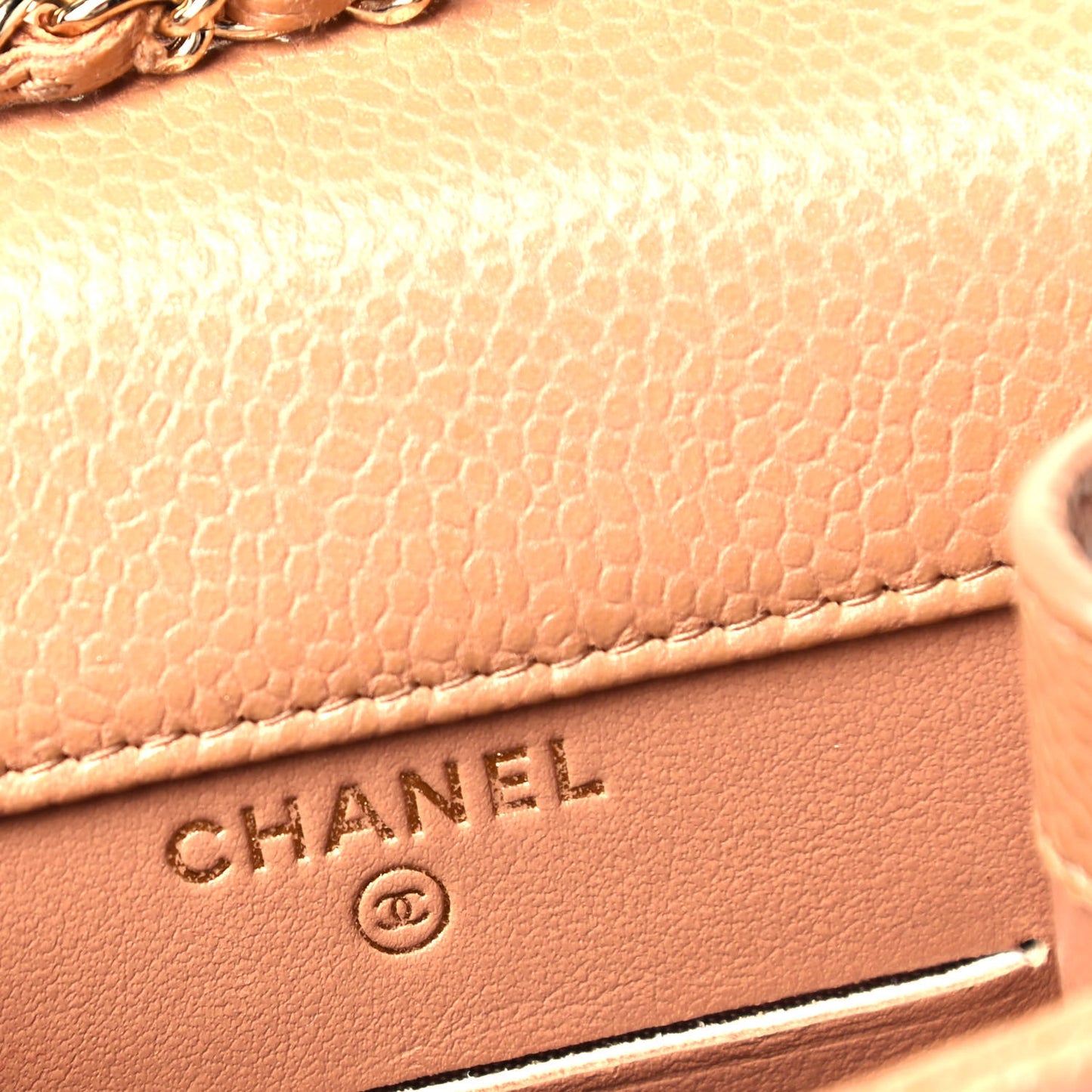 Caviar Quilted Golden Class Phone Holder Beige