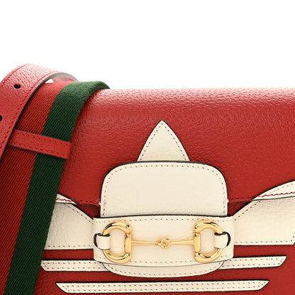 Gucci X ADIDAS Textured Dollar Calfskin Web Trefoil Mini Horsebit 1955 Shoulder Bag Hibiscus Red Off White 8 of 10
