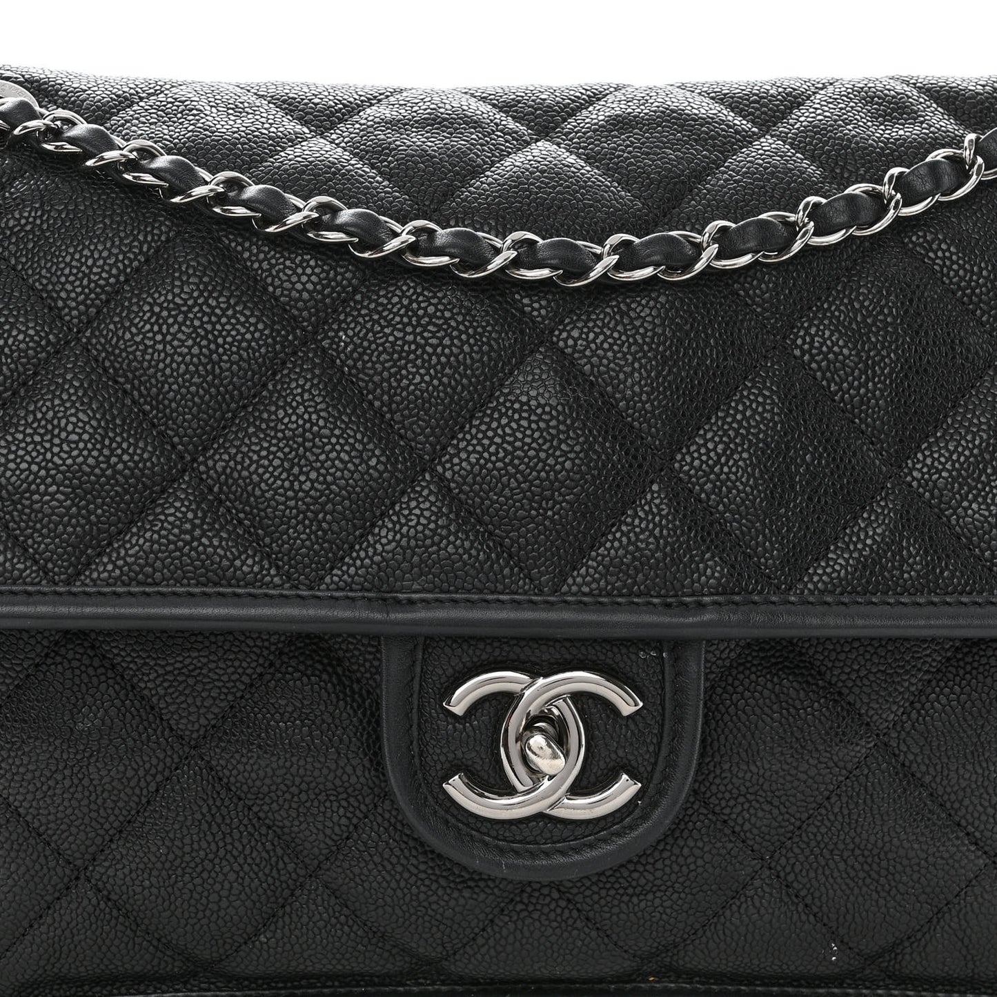 Caviar Quilted Large French Riviera Flap Black