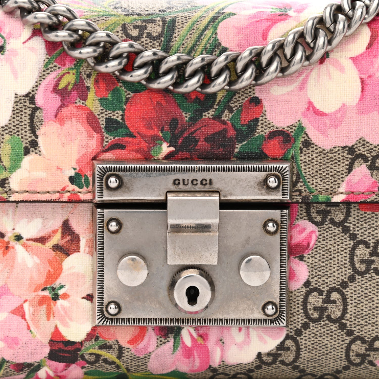 Gucci GG Supreme Monogram Blooms Small Padlock Shoulder Bag Beige Multicolor Dry Rose 8 of 12