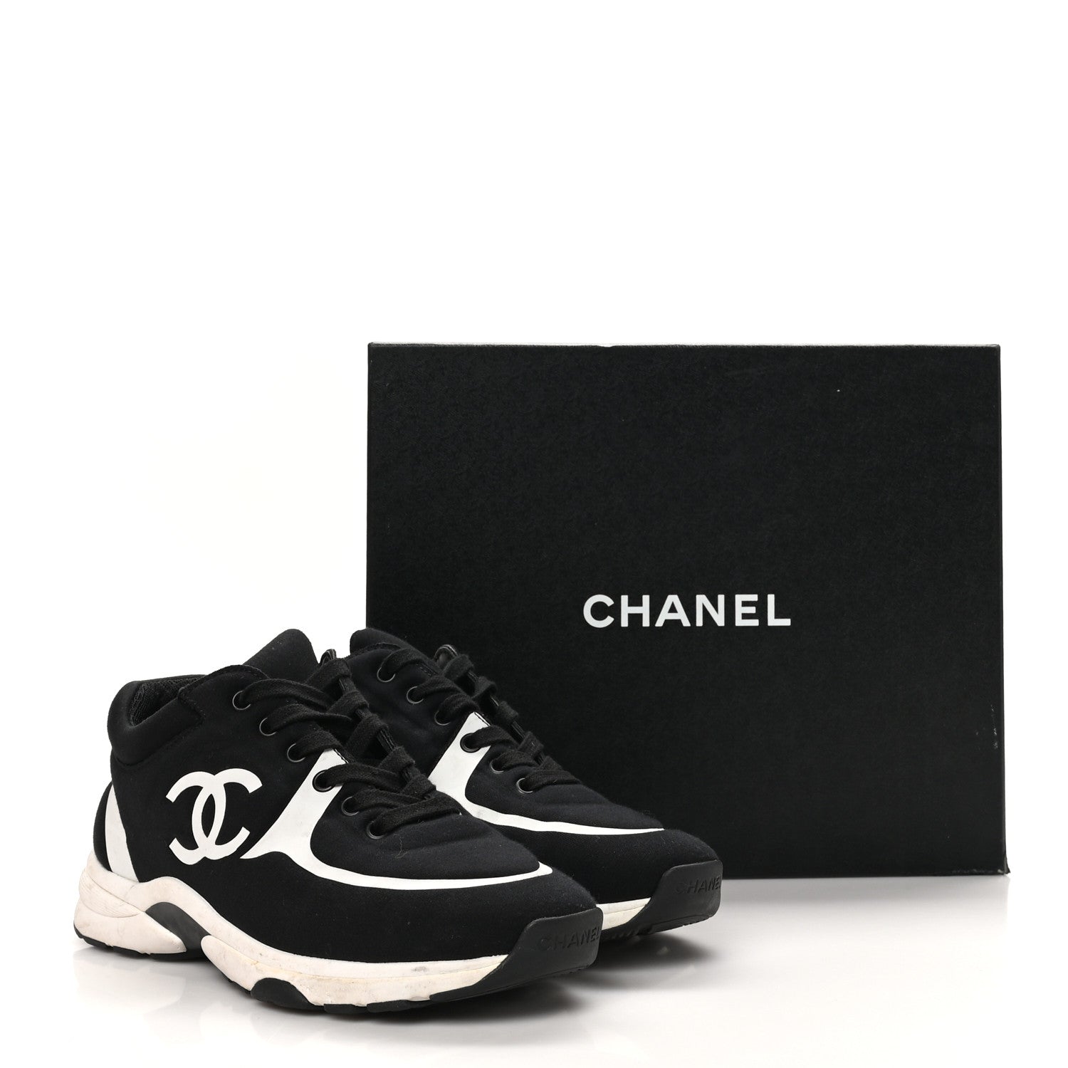 Chanel Nylon Suede Calfskin Womens CC Sneakers 37 Black White 10 of 10