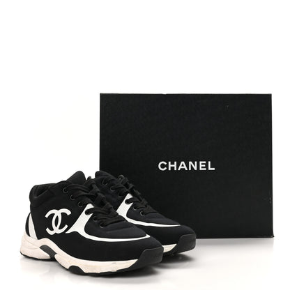 Chanel Nylon Suede Calfskin Womens CC Sneakers 37 Black White 10 of 10