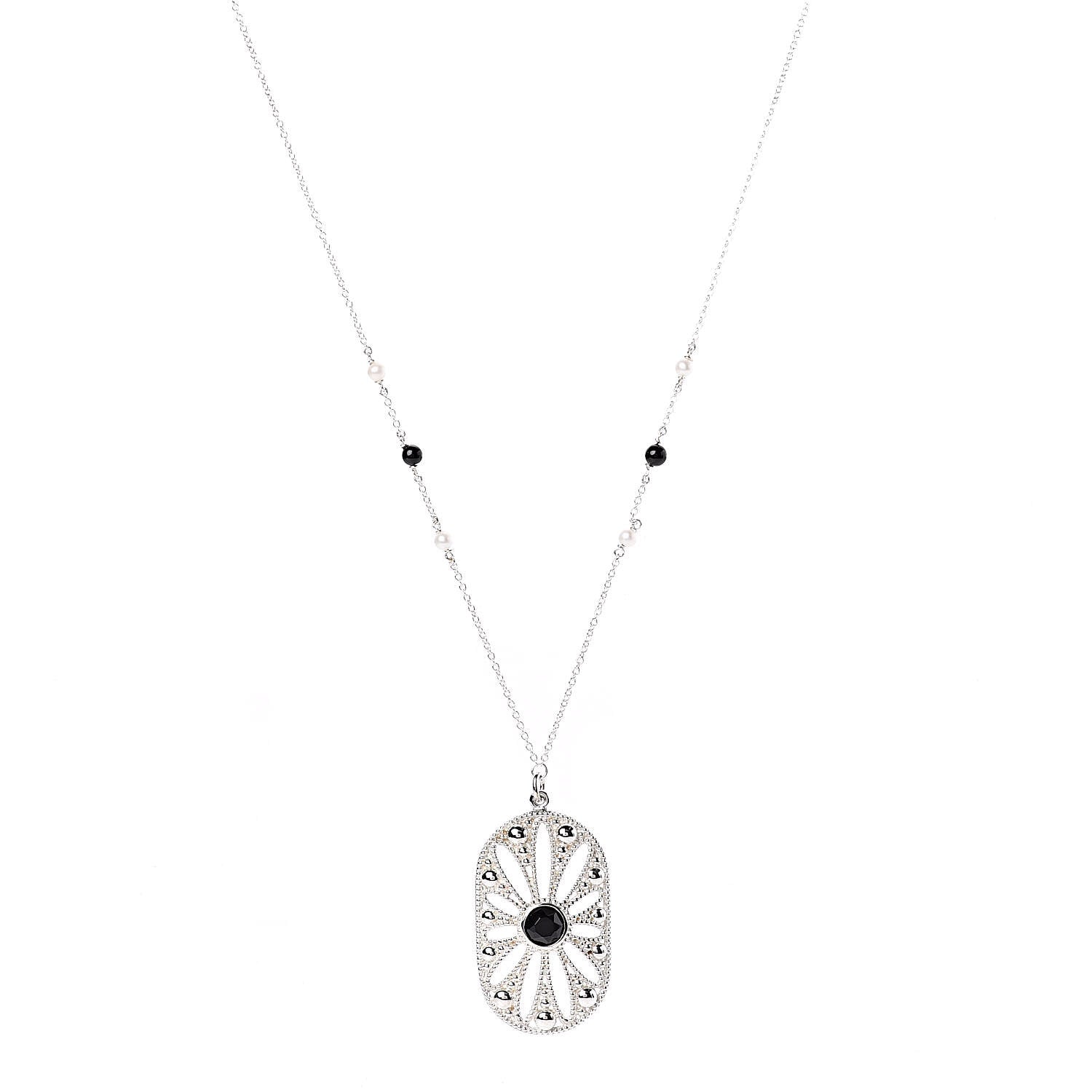 Tiffany Sterling Silver Black Onyx Pearl Ziegfeld Daisy Pendant Necklace 1 of 8