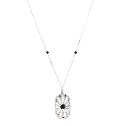 Tiffany Sterling Silver Black Onyx Pearl Ziegfeld Daisy Pendant Necklace 1 of 8