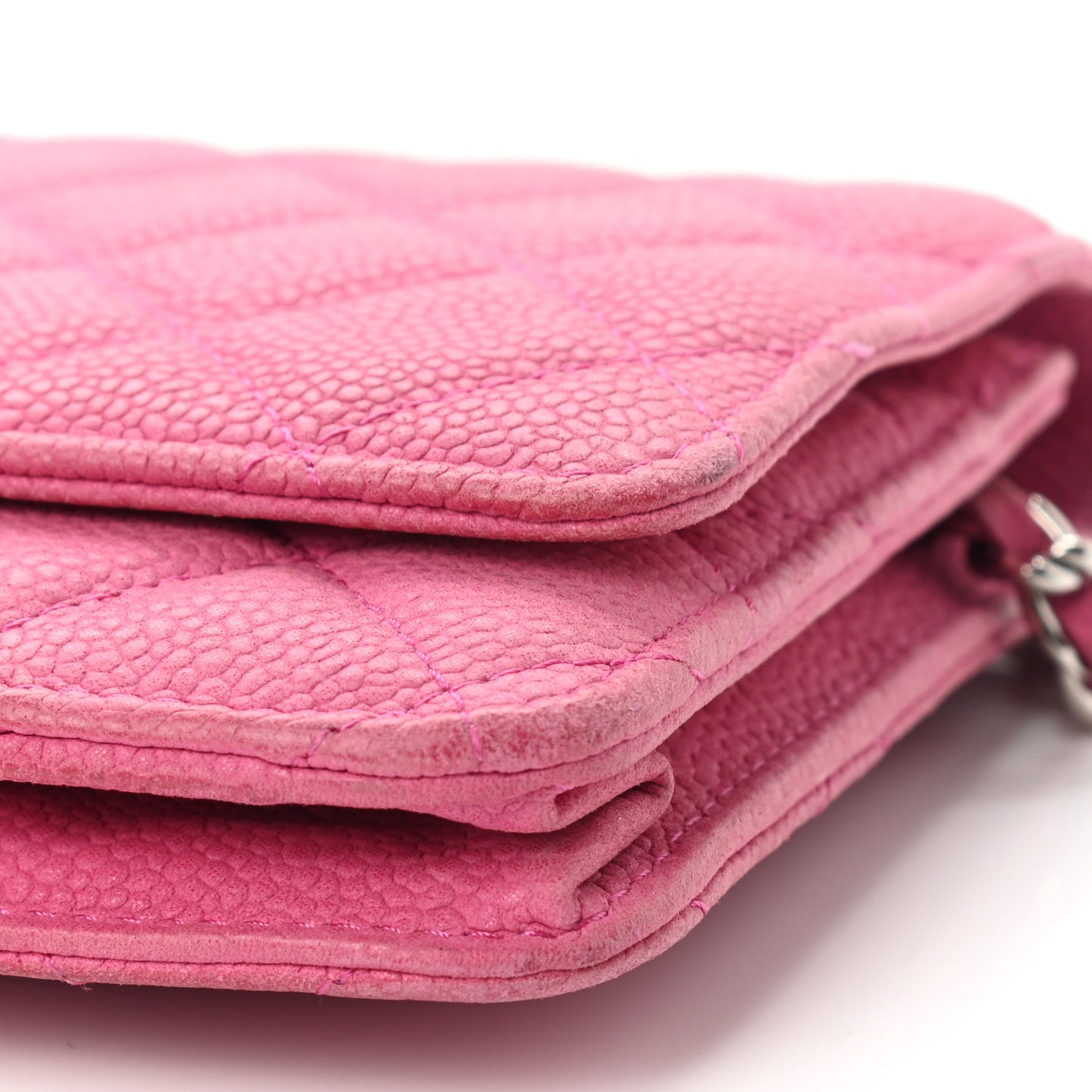 Iridescent Caviar Quilted Wallet on Chain WOC Pink