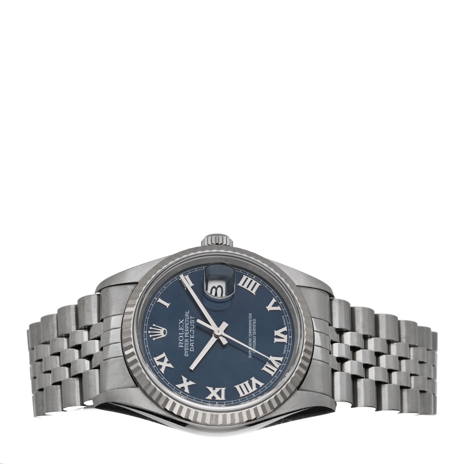 Rolex Stainless Steel 18K White Gold 36mm Oyster Perpetual Datejust Watch Blue Roman 16234 2 of 5