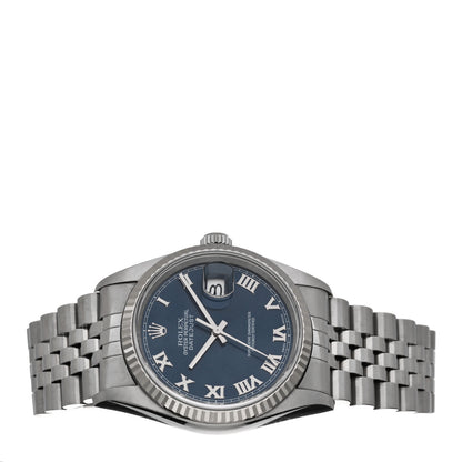 Rolex Stainless Steel 18K White Gold 36mm Oyster Perpetual Datejust Watch Blue Roman 16234 2 of 5
