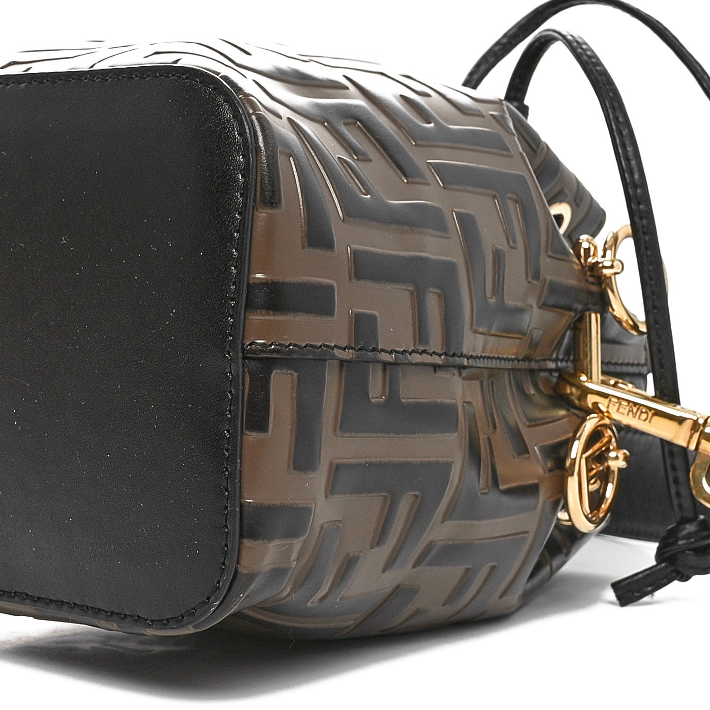 Vitello Liberty F is Fendi Bi-Color FF 1974 Embossed Mini Mon Tresor Bucket Bag Maya Black