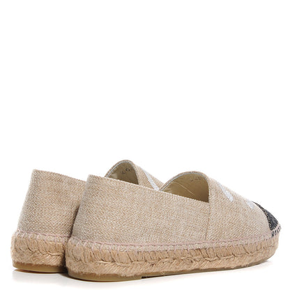 Chanel Linen Sequin CC Espadrilles 37 Beige Black 4 of 7