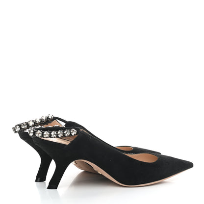 Christian Dior Suede Crystal Diorich Slingback Pumps 39 Black 4 of 11